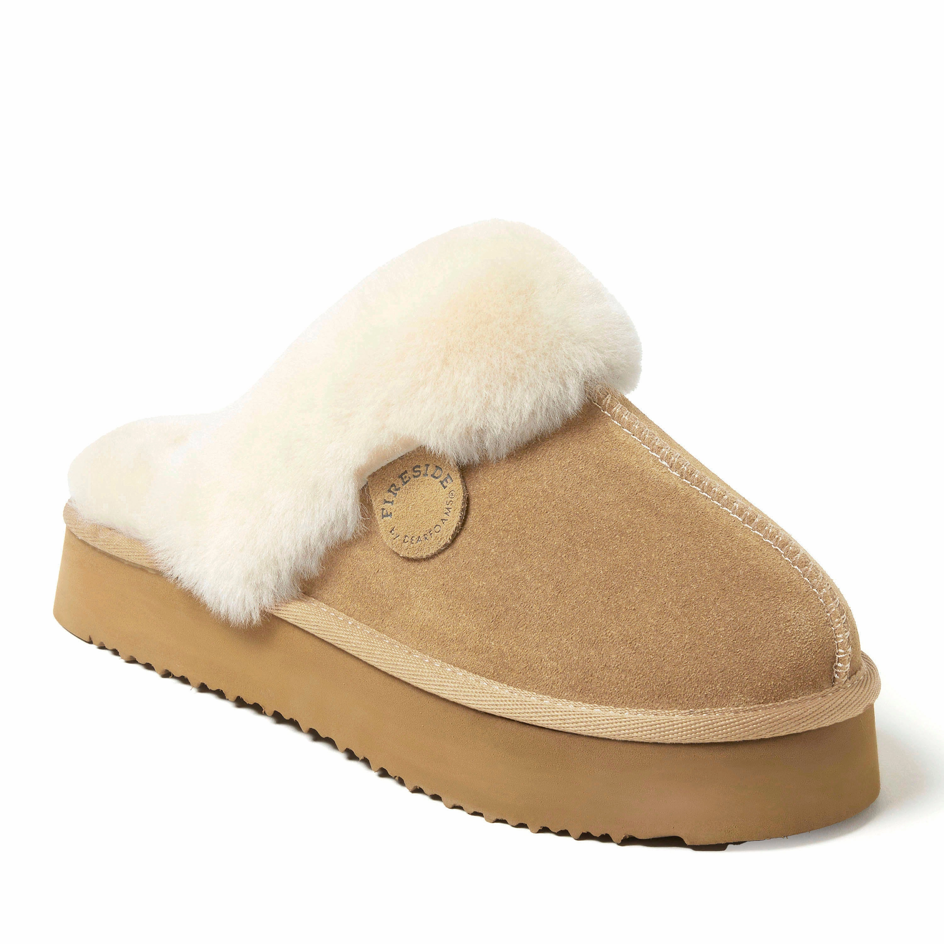 Fireside by Dearfoams Women's Melton Genuine Shearling Platform Scuff Slipper