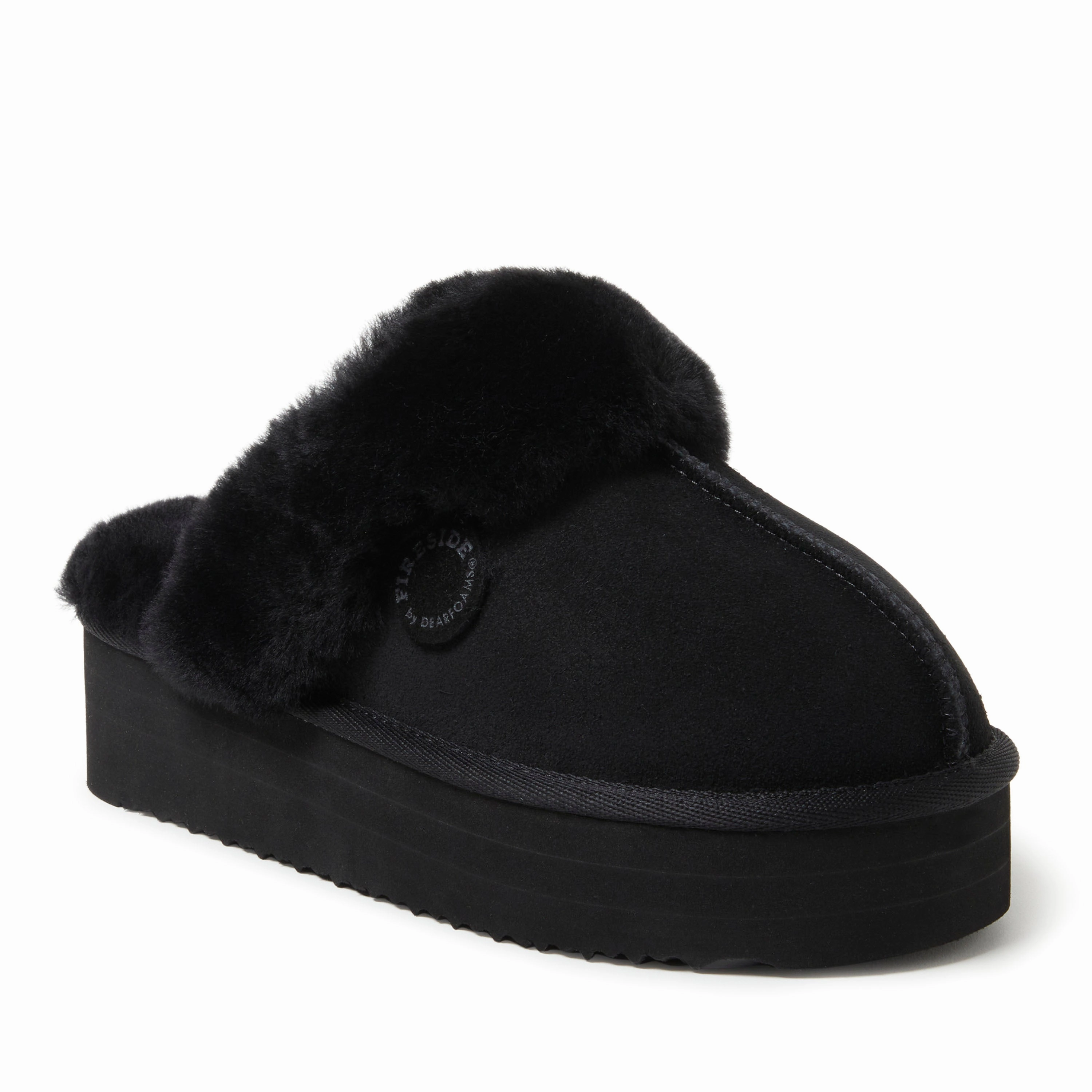 Fireside by Dearfoams Women's Melton Genuine Shearling Platform Scuff Slipper Cozy Womens Slippers discount