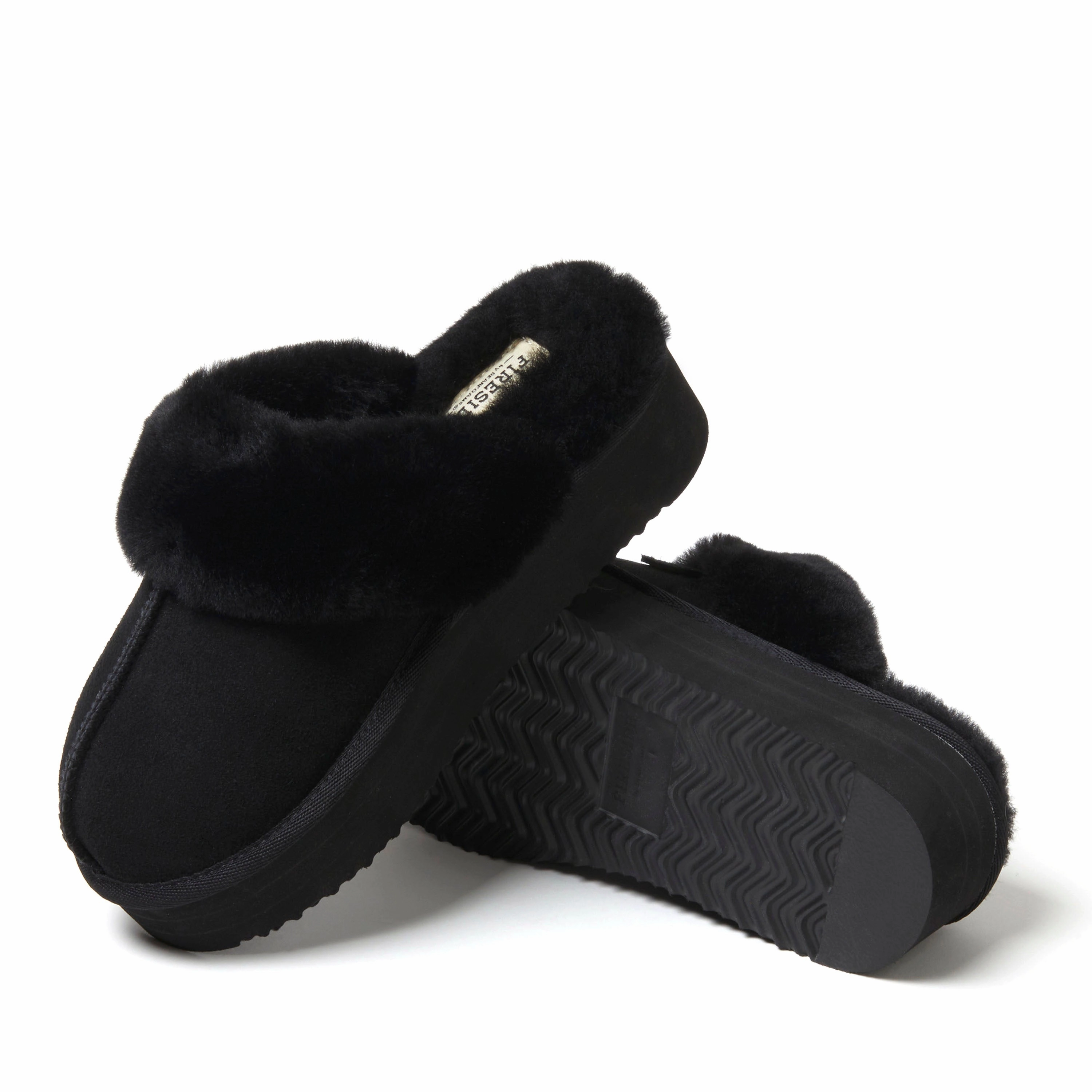 Fireside by Dearfoams Women's Melton Genuine Shearling Platform Scuff Slipper