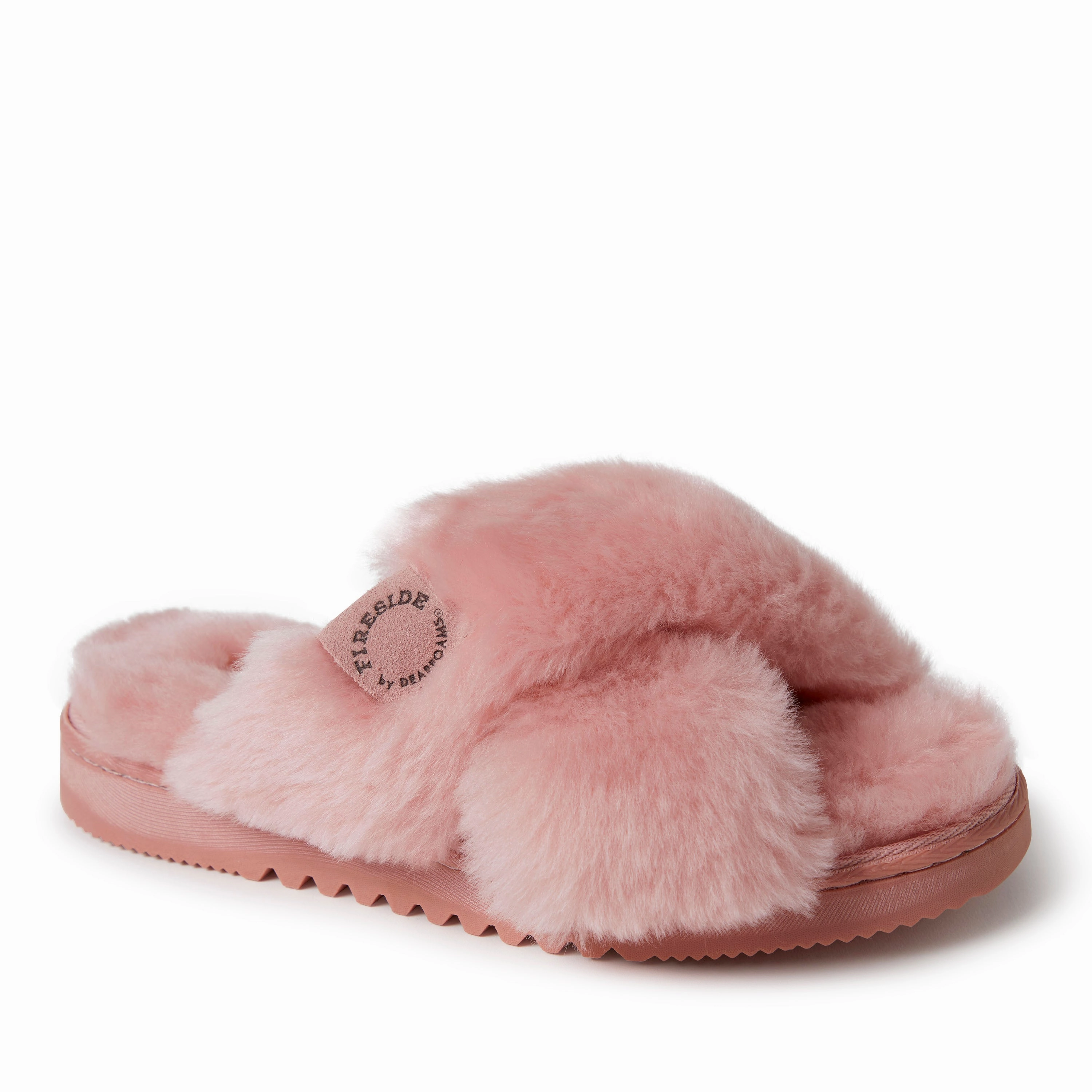 Fireside By Dearfoams Women's New Castle Genuine Shearling Cross Band Slide