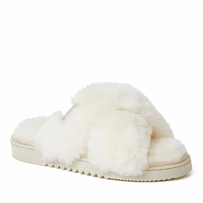 Fireside By Dearfoams Women's New Castle Genuine Shearling Cross Band Slide Cozy Womens Slippers discount