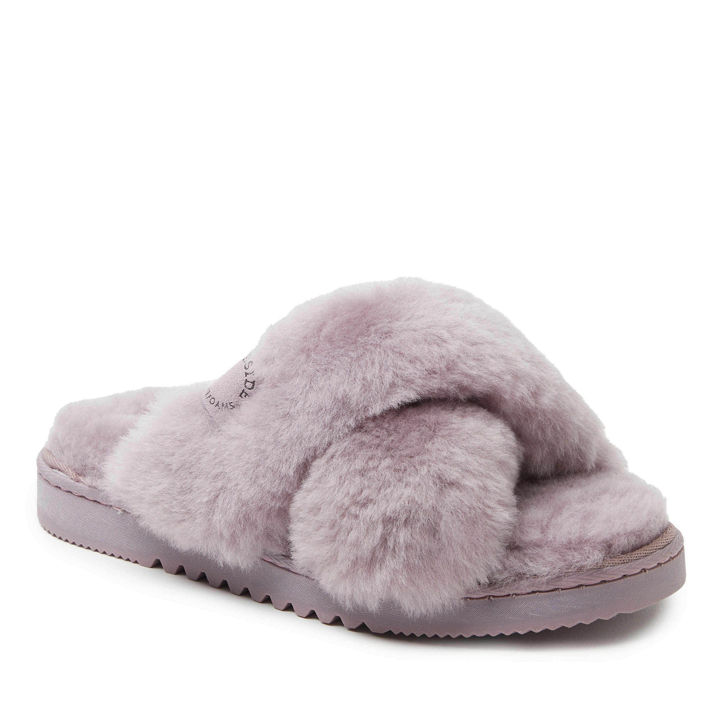 Fireside By Dearfoams Women's New Castle Genuine Shearling Cross Band Slide