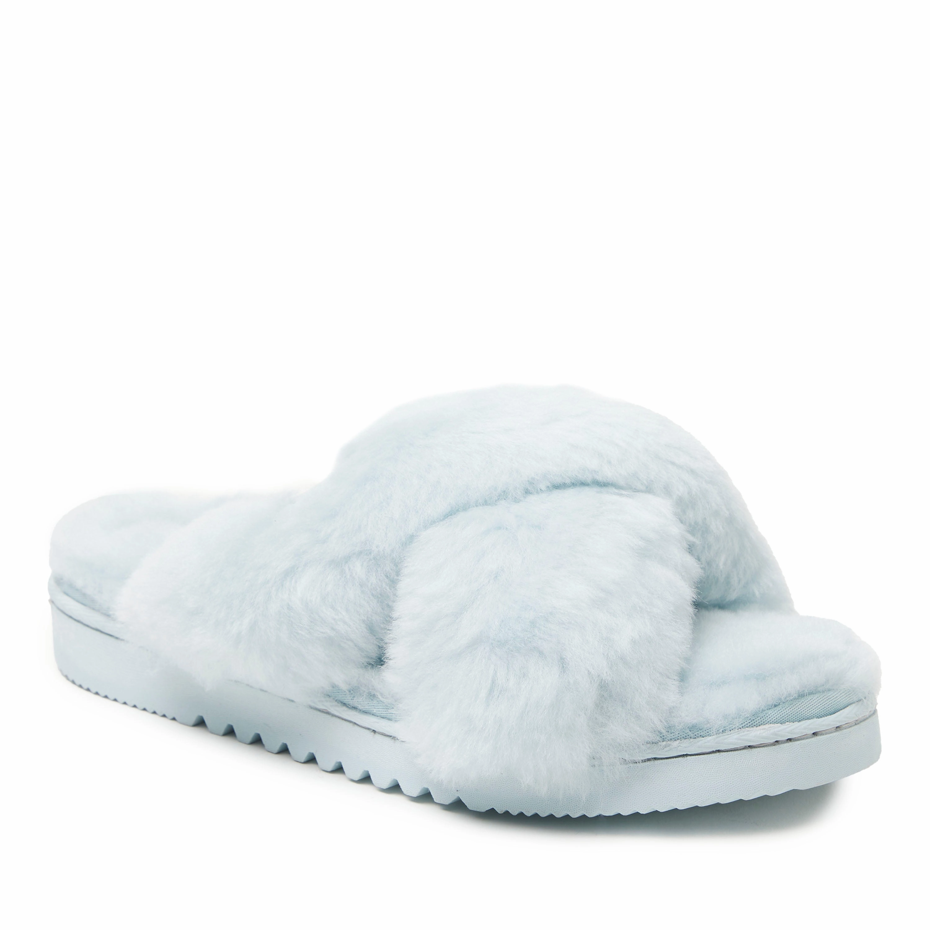 Fireside By Dearfoams Women's New Castle Genuine Shearling Cross Band Slide