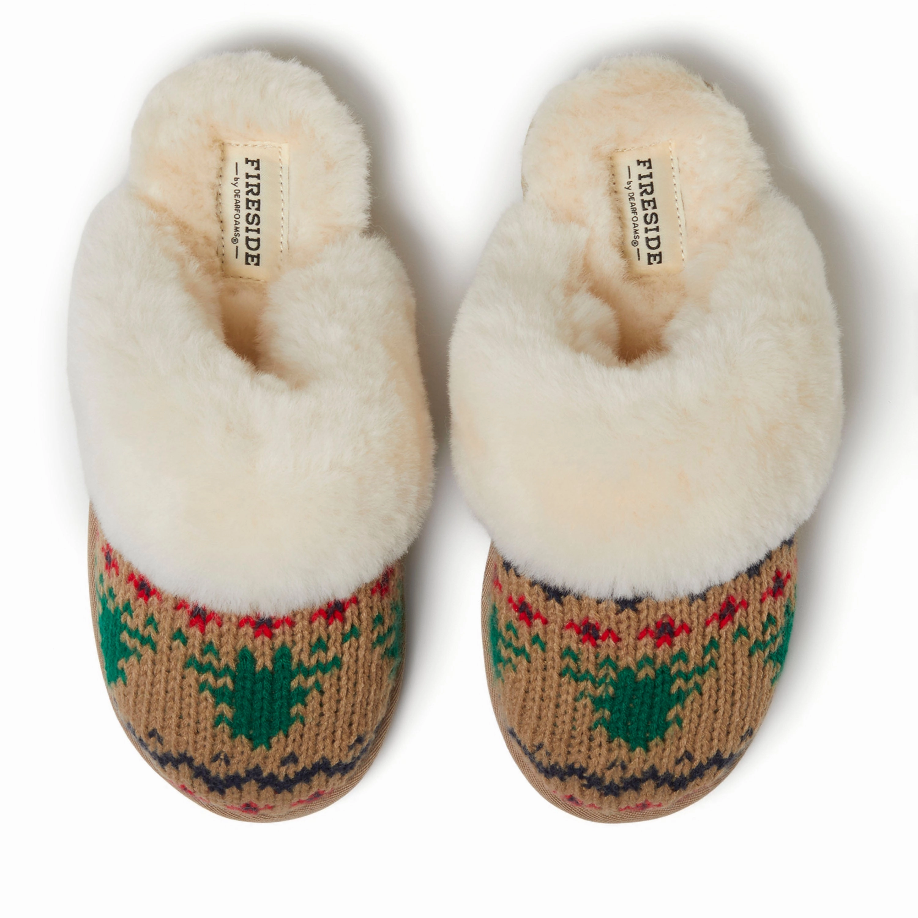 Fireside by Dearfoams Women's Sydney Holiday Fair Isle Genuine Shearling Scuff Slipper