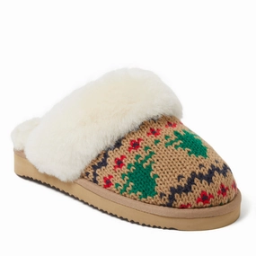 Fireside by Dearfoams Women's Sydney Holiday Fair Isle Genuine Shearling Scuff Slipper Cozy Womens Slippers discount