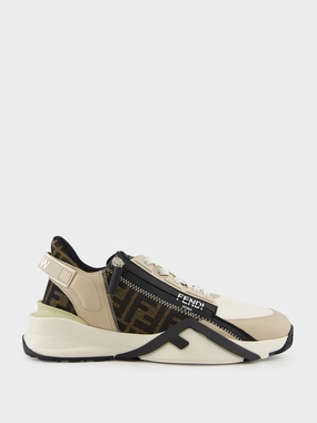 Flow Sneakers in Beige and Brown FF Jacquard Promo deal Mens Sneakers
