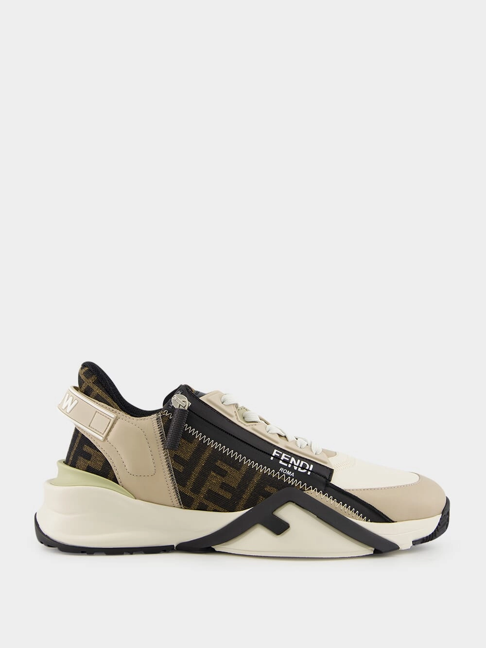 Flow Sneakers in Beige and Brown FF Jacquard Promo deal Mens Sneakers
