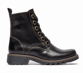 Fly London Womens Black RAGI539 Casual Rug Leather Lace-up Ankle Boots Womens Fashion Boots outlet store