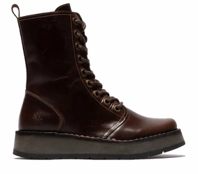 Fly London Womens Brown RAMI043 Casual Leather Lace-up Ankle Dress Boots Womens Fashion Boots outlet store