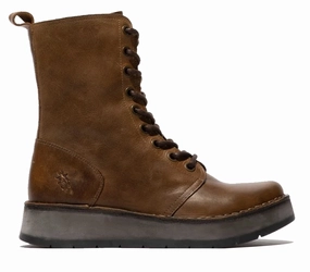 Fly London Womens Tan RAMI043 Casual Leather Lace-up Ankle Dress Boots Womens Fashion Boots outlet store
