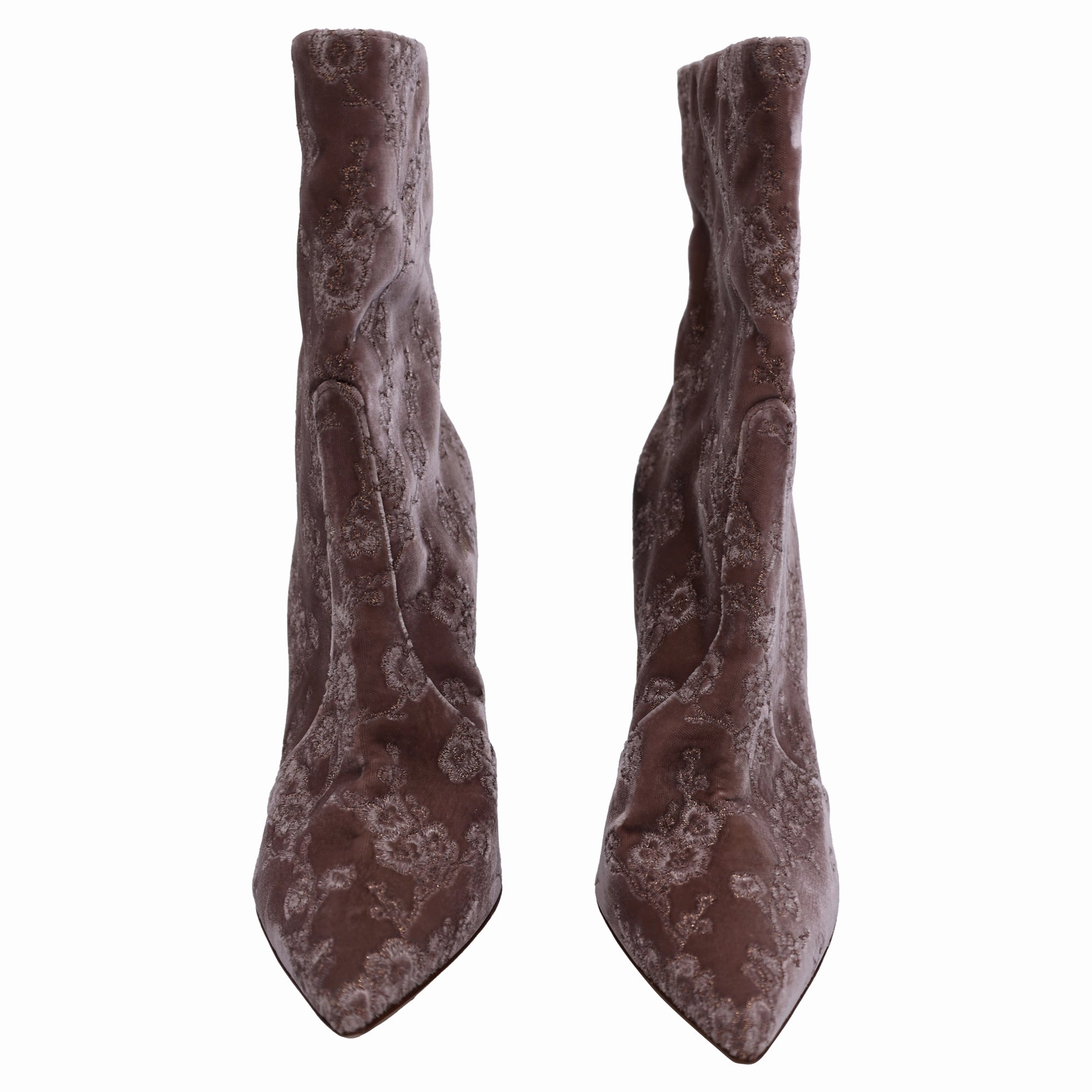 Gianvito Rossi Embroidered Ankle Boots in Pink Velvet