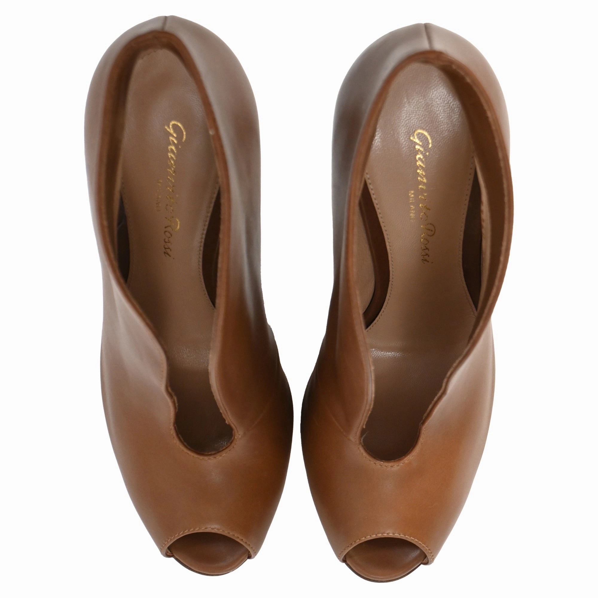 Gianvito Rossi Vamp Peep-Toe Ankle Boots in Brown Leather