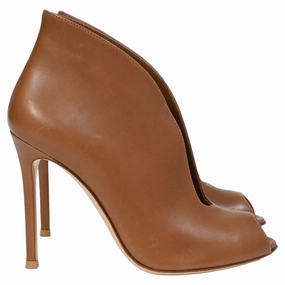 Gianvito Rossi Vamp Peep-Toe Ankle Boots in Brown Leather Womens Boots clearance deals