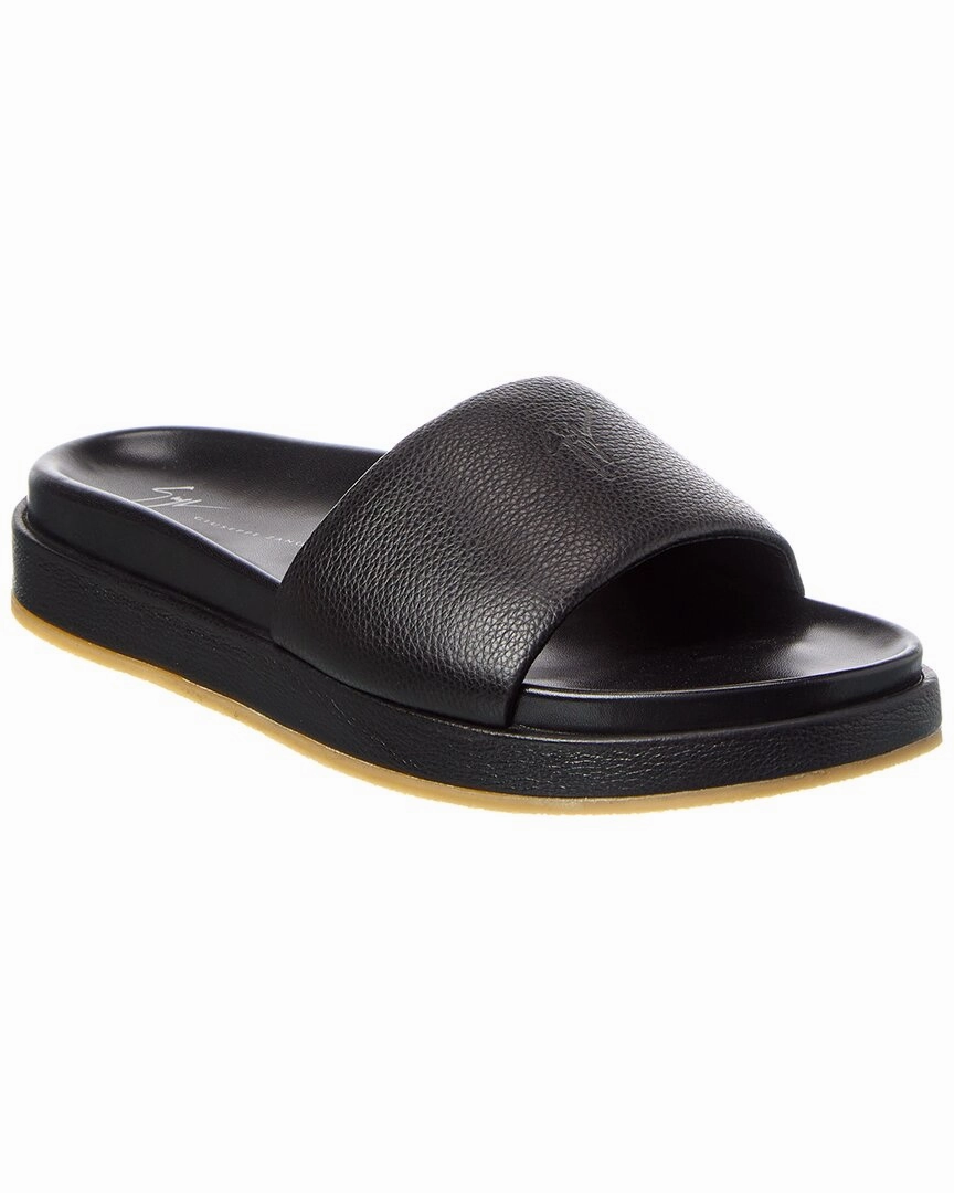 Giuseppe Zanotti Indi Leather Slide Discount Mens Beach Sandals