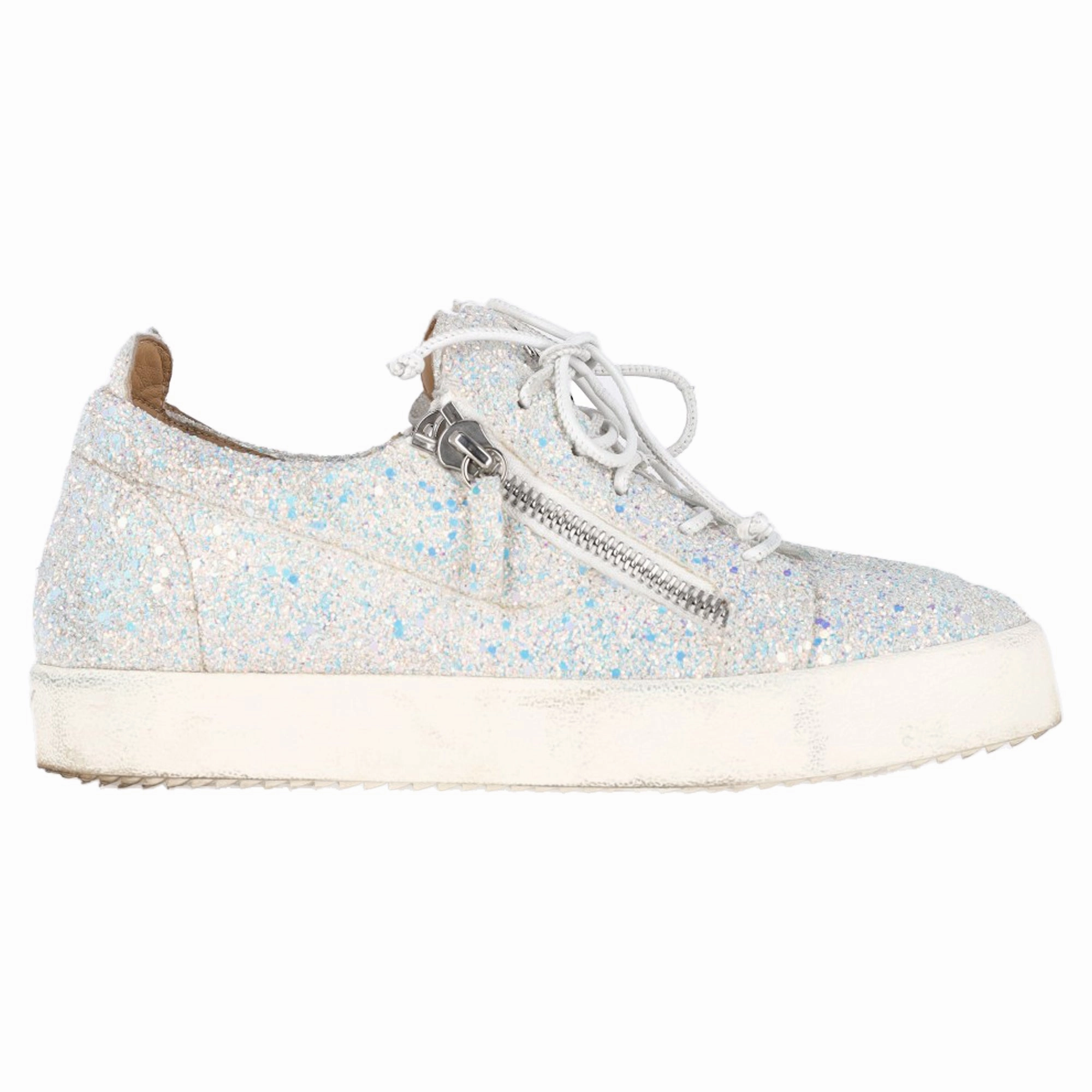 Giuseppe Zanotti May London Sneakers in White Glitter Stylish Womens Sneakers clearance