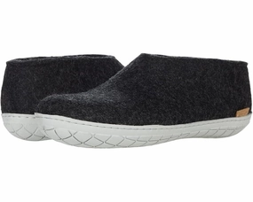 Glerups Slipper Unisex M10/W12 Charcoal Wool Round Toe Slip-On Comfort KHD451 Discount Mens Beach Sandals