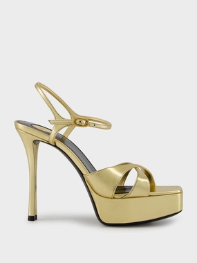 Gold Debbie Platform Sandals in Metallic Leather Womens Sandals mega clearance