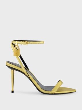 Gold Laminated Padlock Naked Sandal Womens Sandals mega clearance