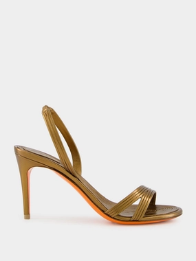 Gold Leather Mid-Heel Sandals Womens Sandals mega clearance