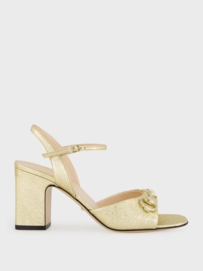 Gold Metallic Leather Horsebit Sandals Womens Sandals mega clearance
