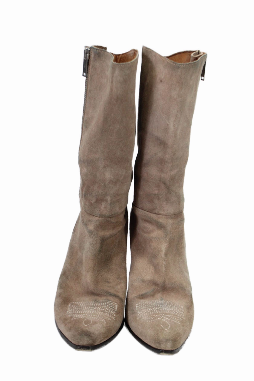 Golden Goose Deluxe Brand Womens Suede Zip Up Cowboy Boots Beige