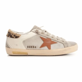 Golden Goose Superstar Tan Leather Star and Leopard Horsy Heel Tab Women's Sneakers Trendy Womens Sneakers for sale
