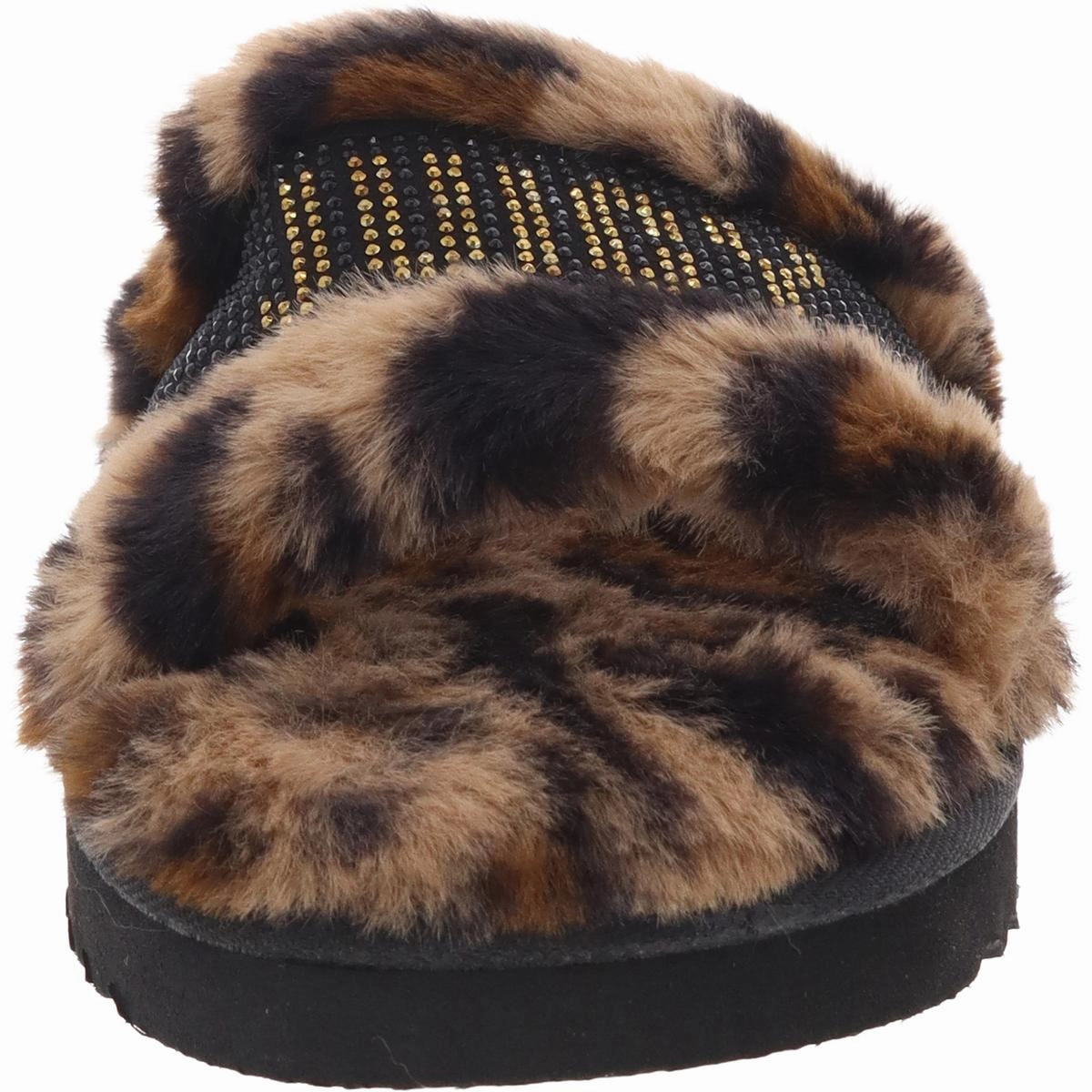 halo Womens Embellished Faux Fur Slide Slippers