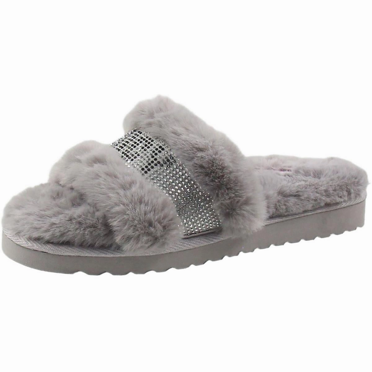 halo Womens Embellished Faux Fur Slide Slippers