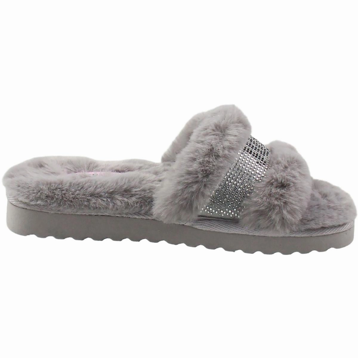 halo Womens Embellished Faux Fur Slide Slippers