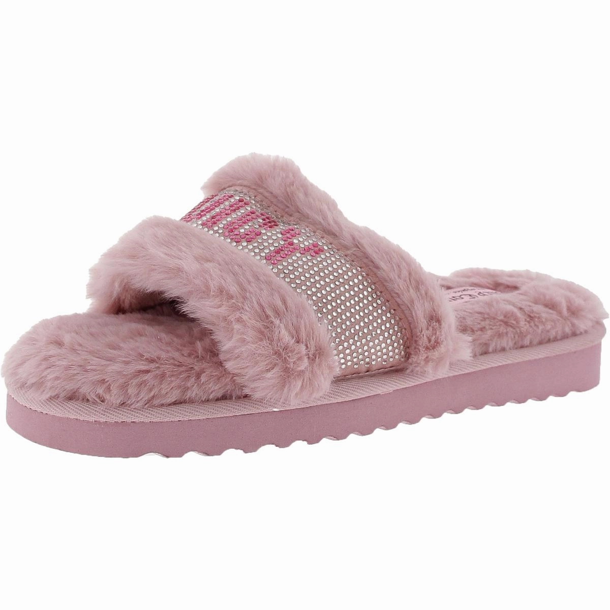 halo Womens Embellished Faux Fur Slide Slippers