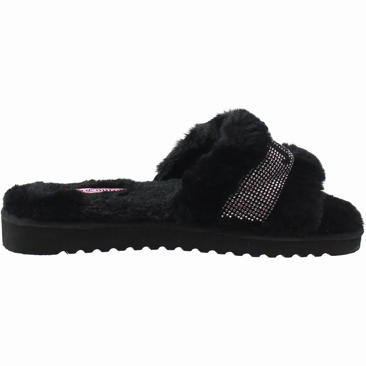 halo Womens Embellished Faux Fur Slide Slippers