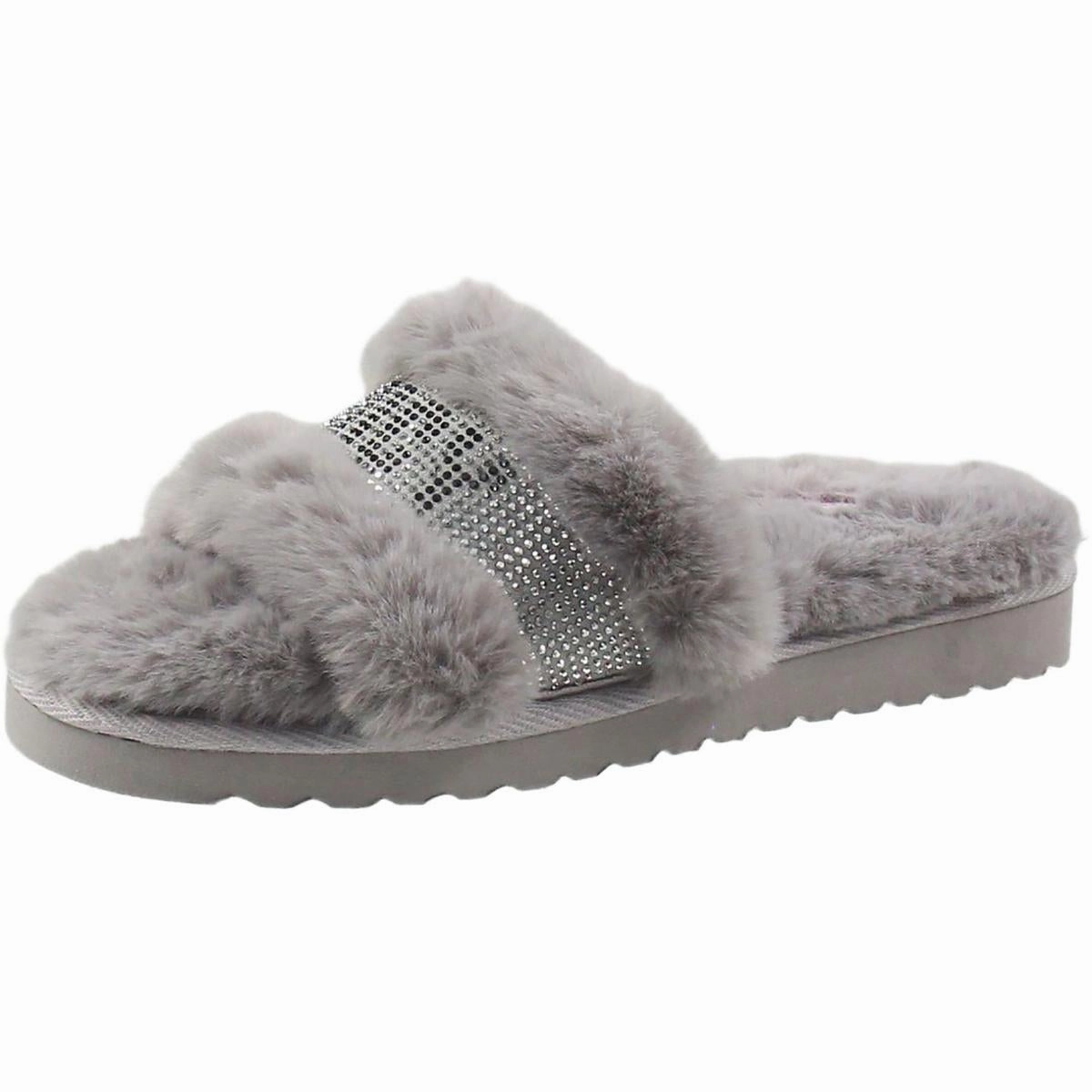 halo Womens Embellished Faux Fur Slide Slippers