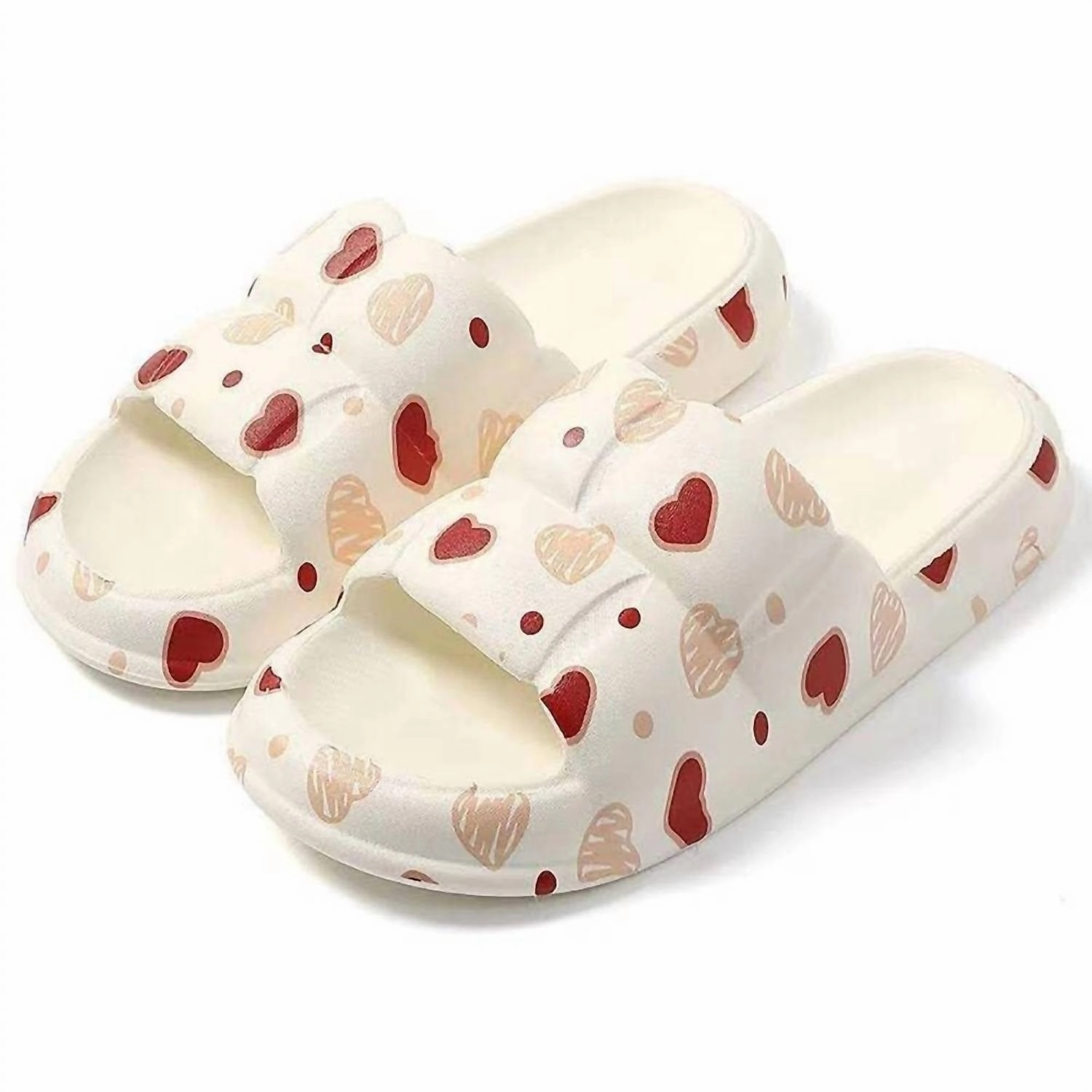 Heart Print Pillow Cushion Slides In White Cozy Womens Slippers discount