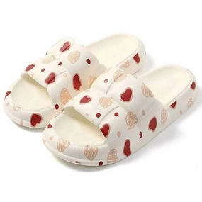 Heart Print Pillow Cushion Slides In White Cozy Womens Slippers discount