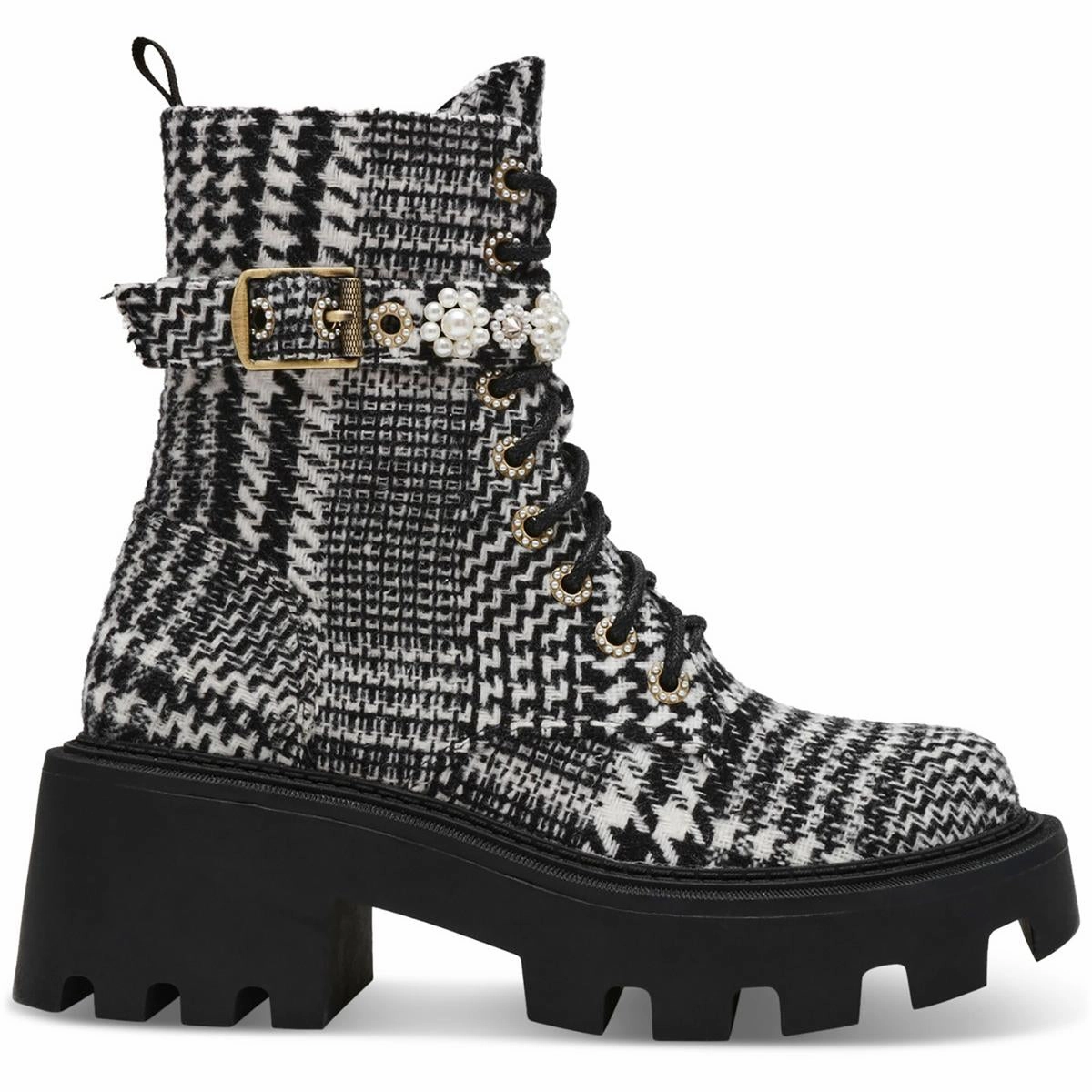 Heathr Womens Embellished Man Made Combat & Lace-Up Boots
