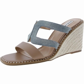 Hopeful Womens Mixed Media Denim Wedge Sandals Womens Flat Sandals clearance