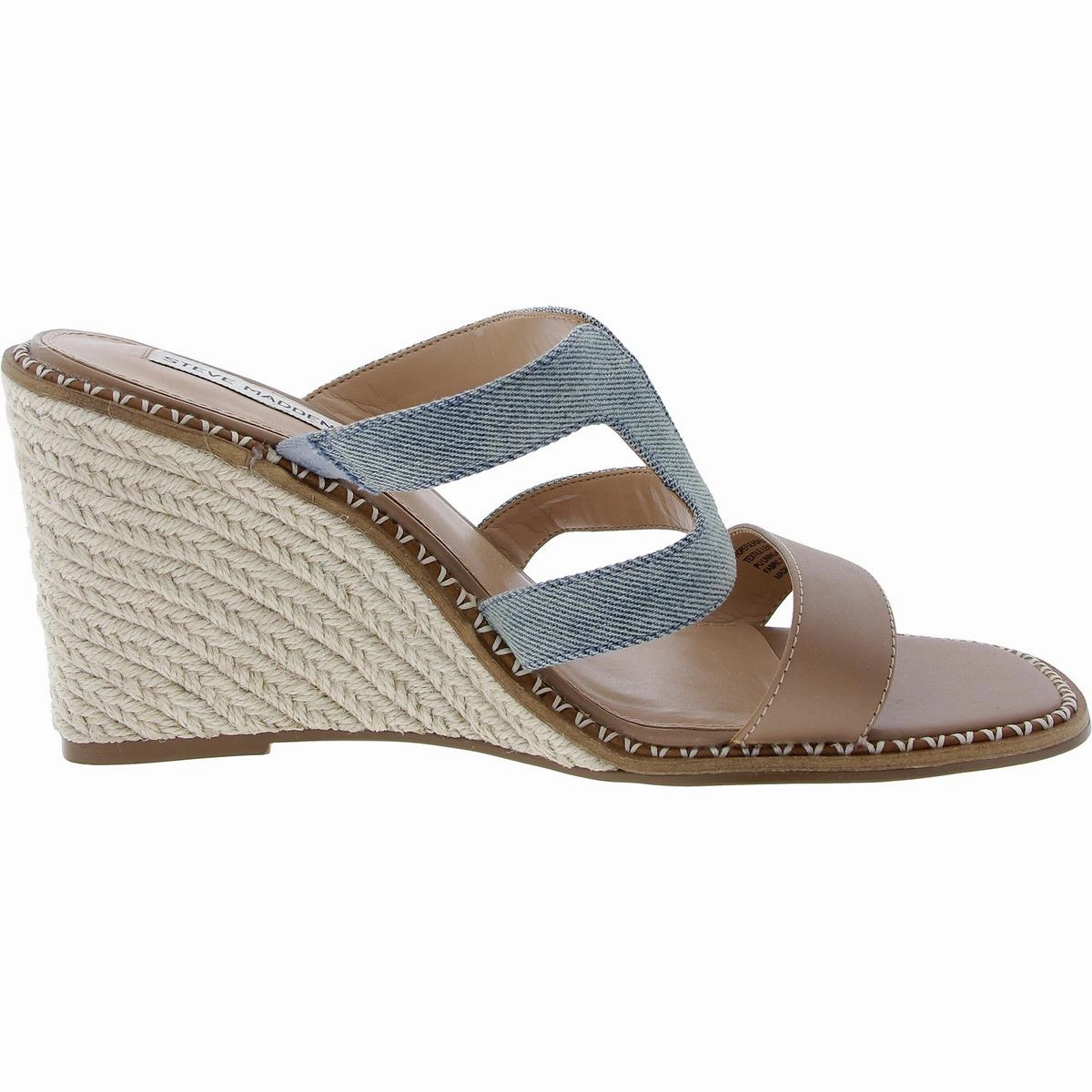 Hopeful Womens Mixed Media Denim Wedge Sandals
