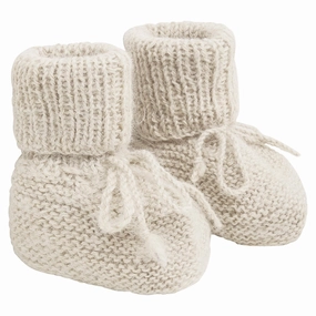 Huttelihut Off-White Footies Alpaca Wool Knit Baby Booties soft sole sale