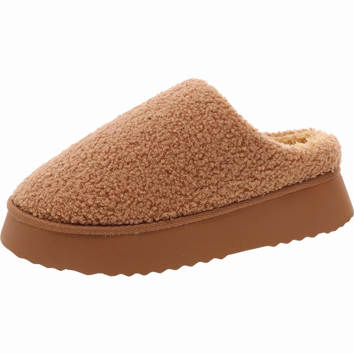 Icee Womens French Terry Faux Fur Slide Slippers