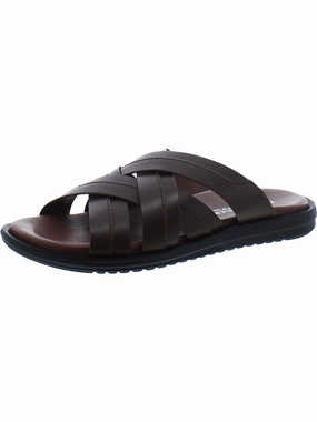 Iggie Mens Leather Criss-Cross Slide Sandals Discount Mens Beach Sandals