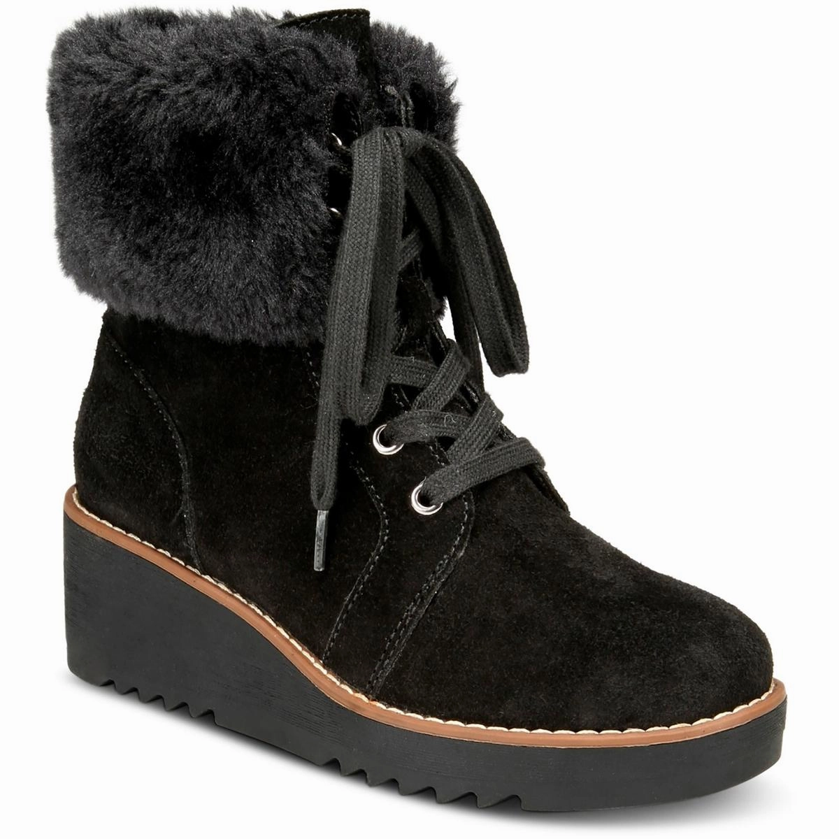 Iggyy Womens Lace-Up Faux Fur Wedge Boots