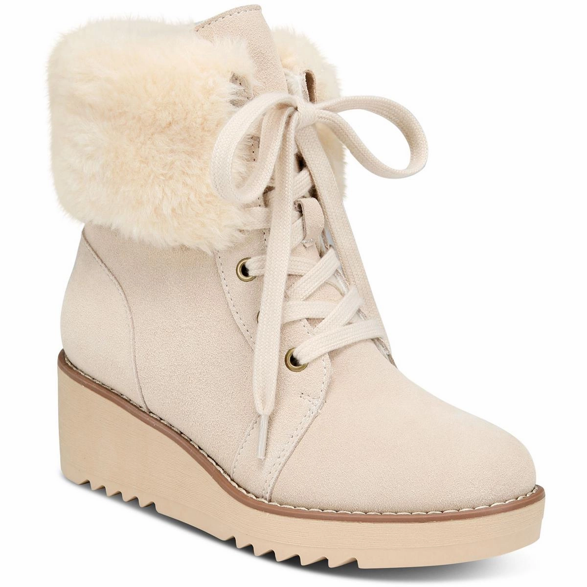 Iggyy Womens Lace-Up Faux Fur Wedge Boots