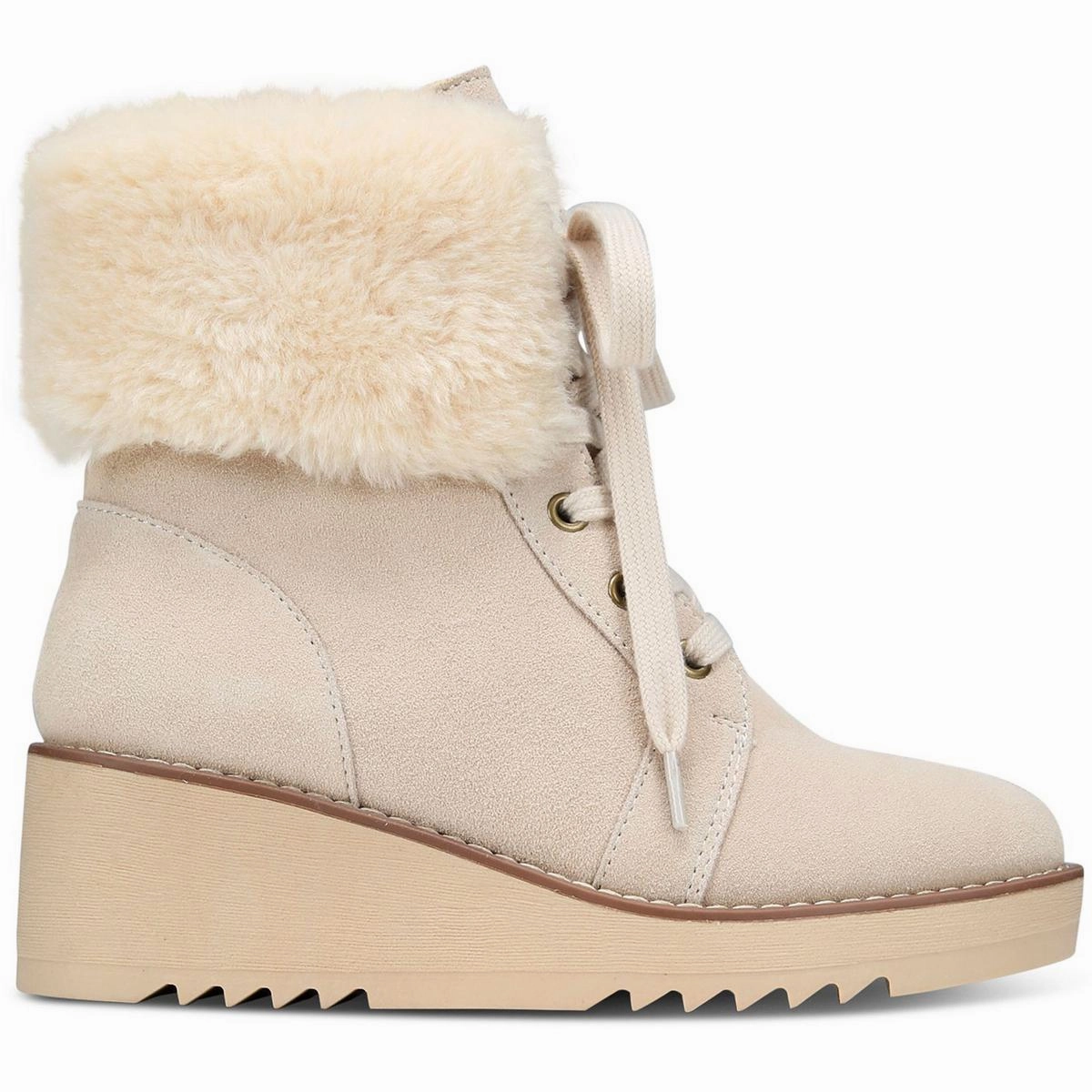 Iggyy Womens Lace-Up Faux Fur Wedge Boots