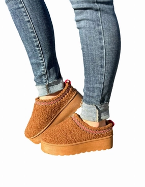 In The Morning Sherpa Slippers In Brown Womens Slippers at low price