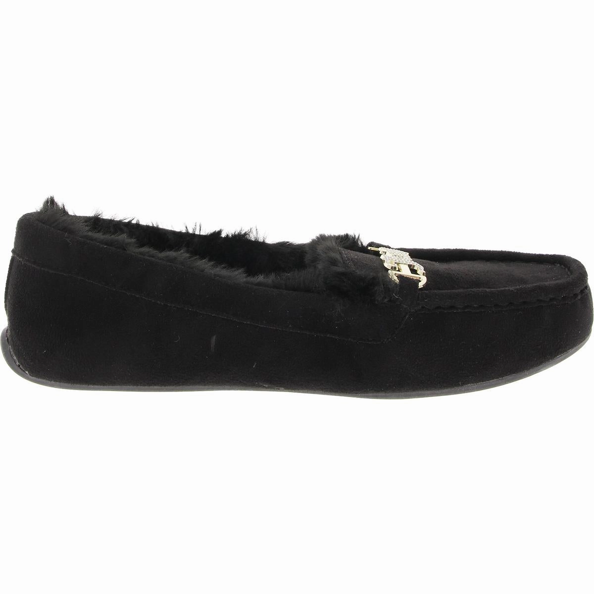 Intoit Womens Faux Fur Lined Glitter Moccasin Slippers