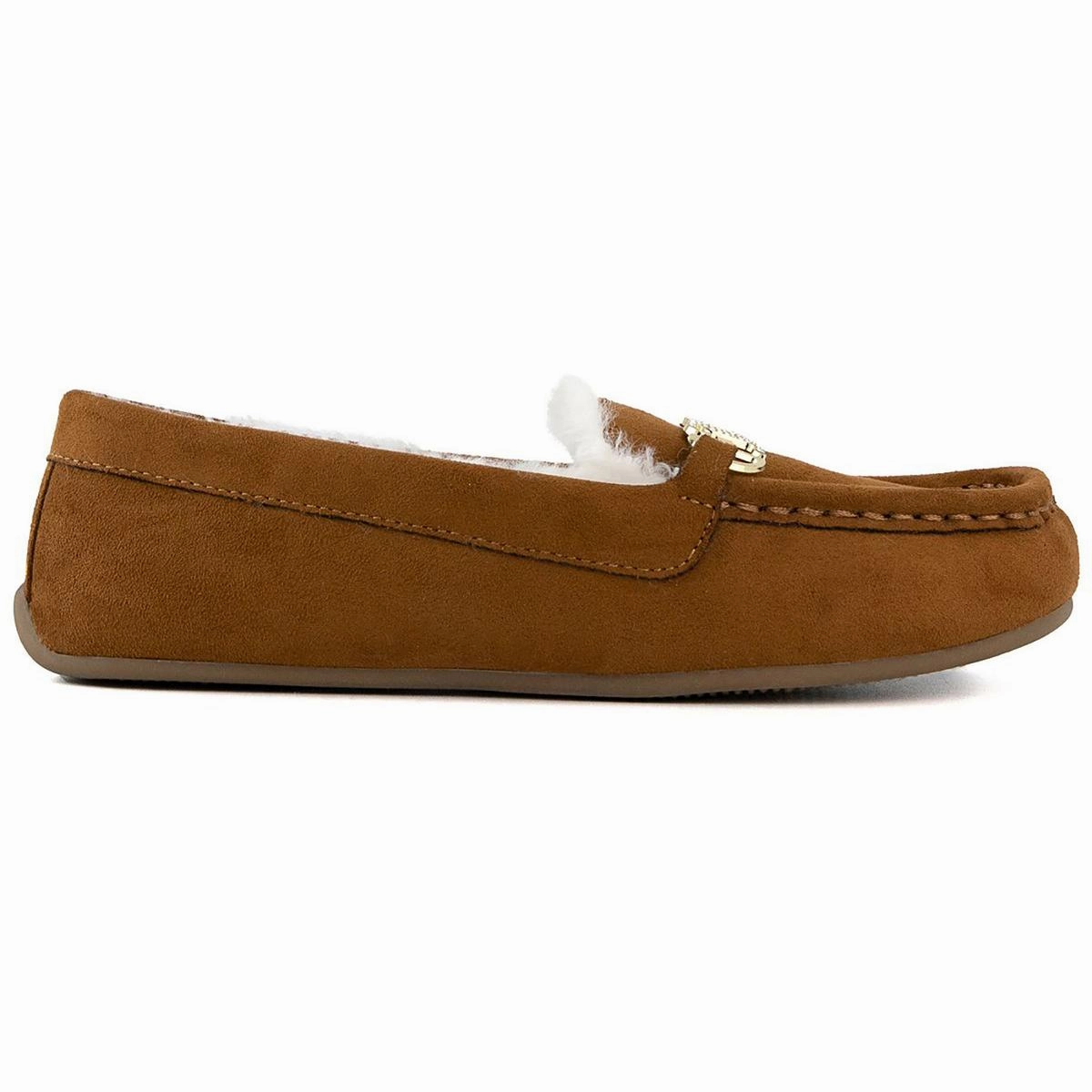 Intoit Womens Faux Fur Lined Glitter Moccasin Slippers