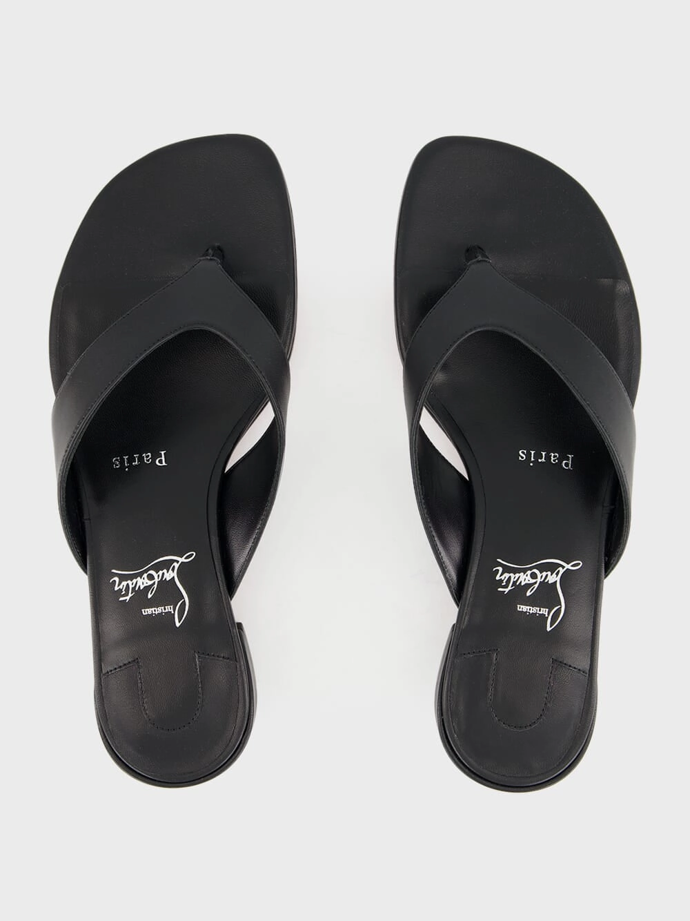 Janetonga Black Lamb Nappa Leather Thong Sandals