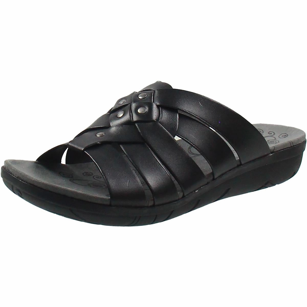 Jaydin Womens Woven Faux Leather Slide Sandals