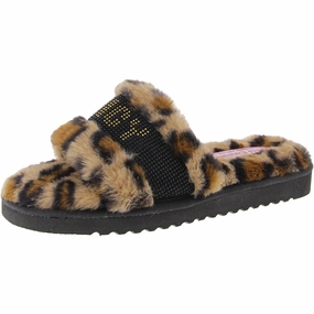 JCHALO Womens Logo Faux Fur Slide Slippers Cozy Womens Slippers discount