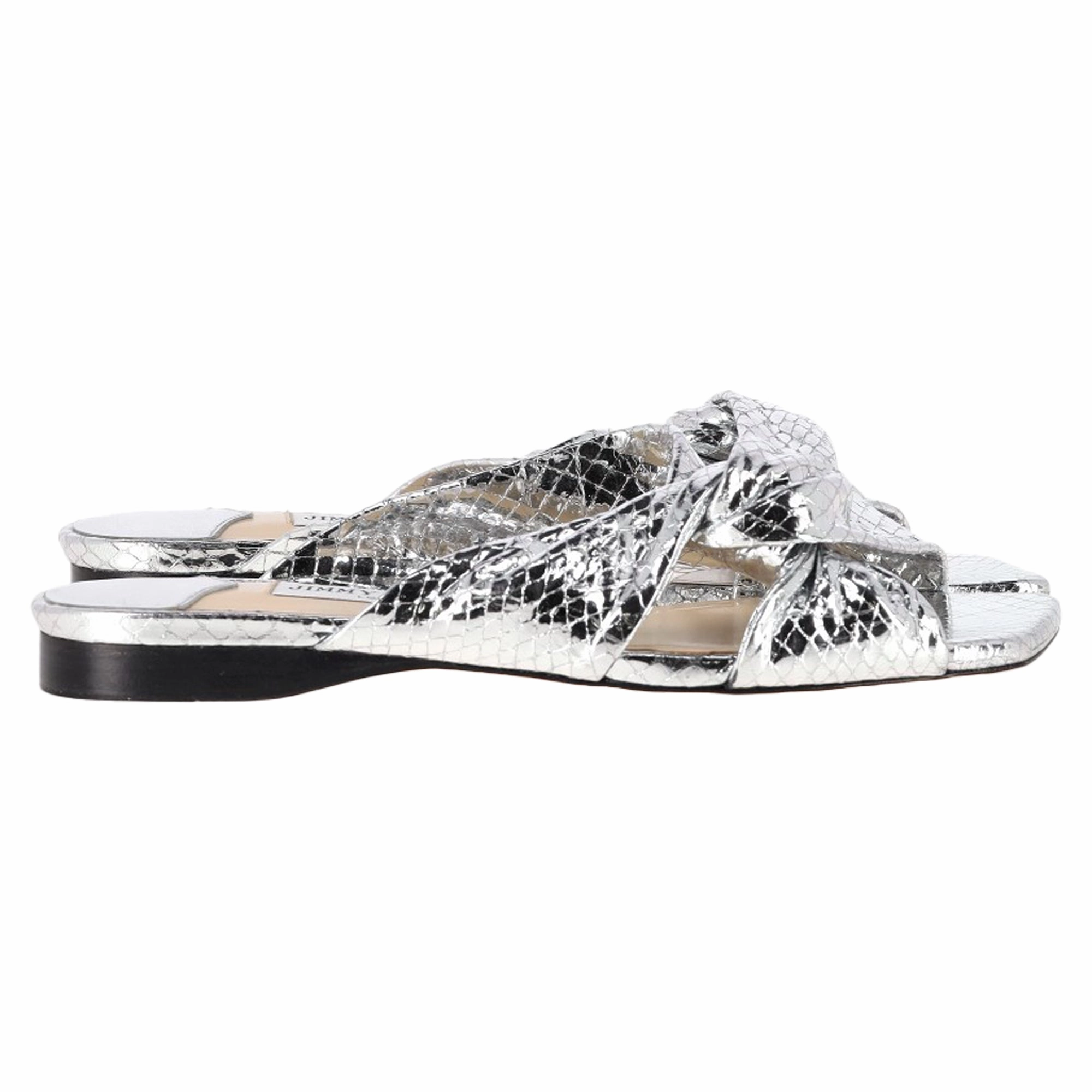 Jimmy Choo Narisa Candy Wrap Flats in Silver Leather Womens Outdoor Sandals on offer